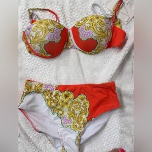 NWT Endless Moon Elegant Floral Bikini Set‎ in Red and Yellow Size Medium